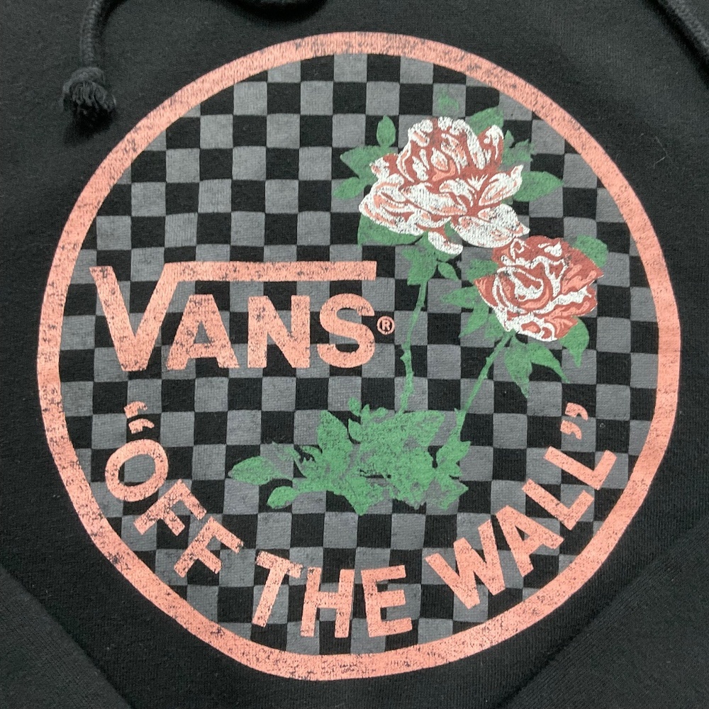 Vans Off The Wall Cropped Hoodie Black Floral Checkerboard Logo Medium - Picture 4 of 7